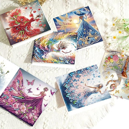 6 Pcs 5D Diamond Painting Greeting Cards Kits, Handmade Festival Greeting Cards with Envelopes DIY Diamond Art Crafts Birthday Cards Holographic Laser Effect for Birthdays Holidays (Beautiful Woman)