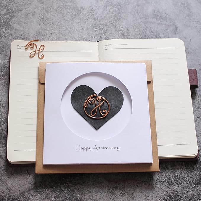 Personalized Initial Copper Card, Copper Initial, Anniversary Card for Her, Couple, Gift for Her (H)