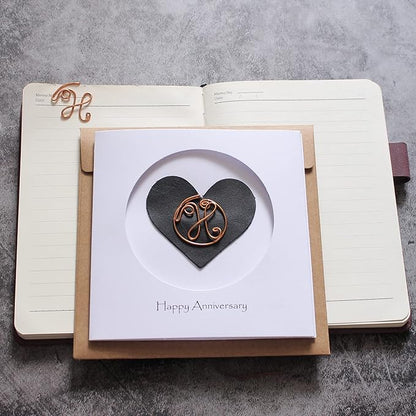 Personalized Initial Copper Card, Copper Initial, Anniversary Card for Her, Couple, Gift for Her (H)