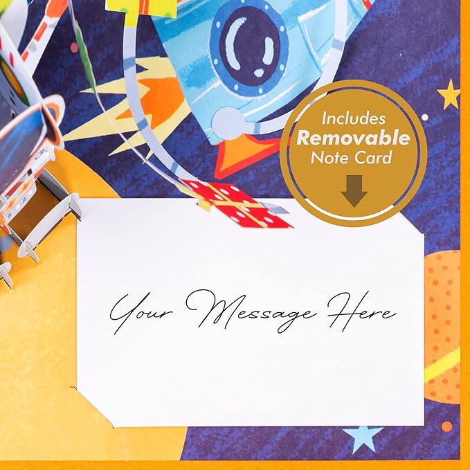 Paper Love 3D Birthday Pop Up Card, Happy Birthday Astronaut, For Adults or Kids - 5"x7" Cover - Includes Envelope and Note Tag