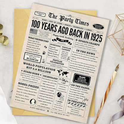 100th Birthday Card, 100th Birthday Decorations for Men Women, 100th Birthday Gifts for Grandma Grandpa, Back in 1925 Birthday Card