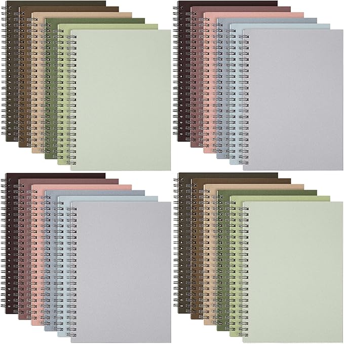 Fuutreo 24 Pcs Spiral Notebook for Work A5 8.3 x 5.7 Inch College Ruled Spiral Journal Notebook Kraft Cover, 12 Color, 60 Sheets, 120 Pages for Office School Supplies(Morandi Color)