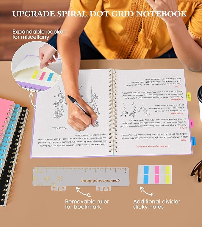 Dotted Notebook, Spiral Notebook Journal 8.5” x 11”, A4 Large Dot Grid Notebooks for Women Men, 100 GSM Dotted Paper, Plastic Hardcover Spiral Bullet Dotted Journals for Work School Sketching, Purple