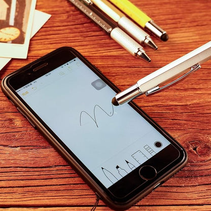 Zhanmai 8 Pcs Gift Pen for Men 6 in 1 Multitool Tool Pen with Refills Screwdriver, Ruler, Levelgauge,Fathers Christmas Graduation party Supplies(Gold, Black, Silver, Yellow)