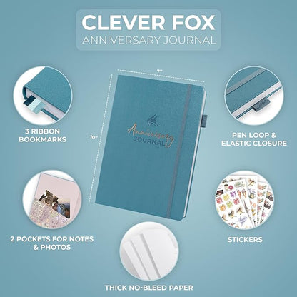 Clever Fox Anniversary Journal – Couple Memory Book & Photo Album with Writing Space – Wedding, Bridal Shower & Married Couple Gifts (Aquamarine)