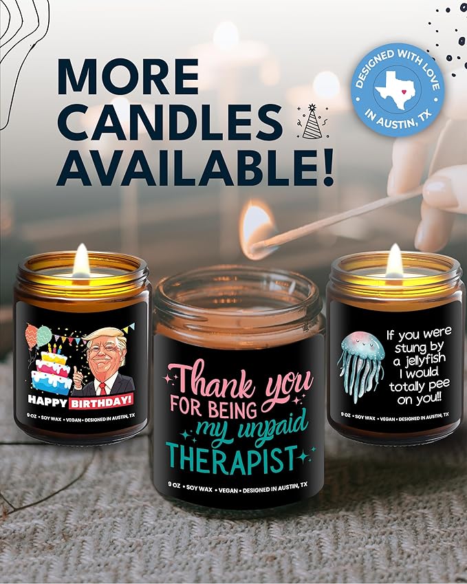 Funny Candle for Best Friend, Thank You for Being My Unpaid Therapist Candle, Best Friend Candle for Women, Funny Friendship Gifts, Gifts for Best Friend, Birthday, Christmas, Gift-Ready