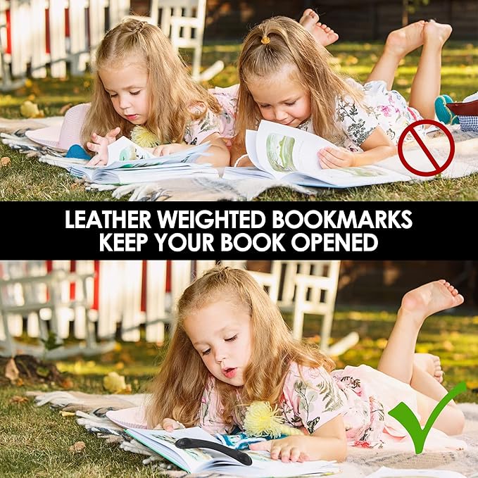 KINIVA Leather Weighted Bookmarks Book Weight Page Holder for Reading,Book Open Holder for Kids Adult,Gifts for Reader (01 Black)