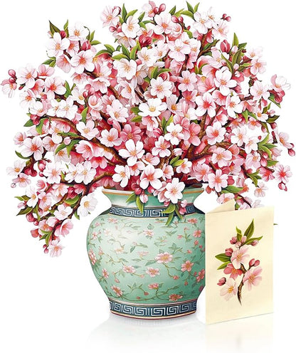 Freshcut Paper Pop Up Cards, Japanese Cherry Blossoms, 12 Inch Life Sized Forever Flower Bouquet 3D Popup Greeting Card, Birthday Cards, Valentine's Day Card, Blank Notecard & Envelope