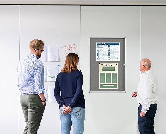 Lockable Display Case 24"x36" - Aluminum Enclosed Bulletin Board with Felt Lining - Wall Mounted Cabinet for School Office, Poster Memo Board