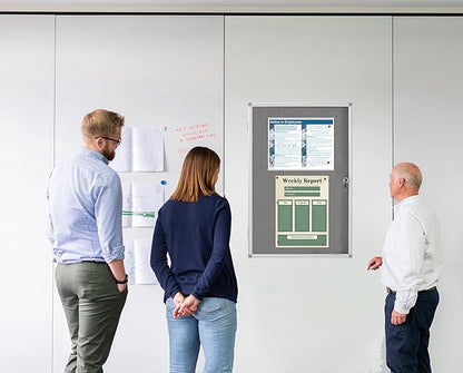 Lockable Display Case 24"x36" - Aluminum Enclosed Bulletin Board with Felt Lining - Wall Mounted Cabinet for School Office, Poster Memo Board