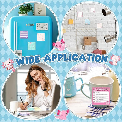 9 Pads Cute Sticky Notes Cartoon Animal Self Stick Notepads 3x3 Inches Notes Adhesive Memo Pad Office Decor Gifts for Students School Office Meeting(Axolotl)