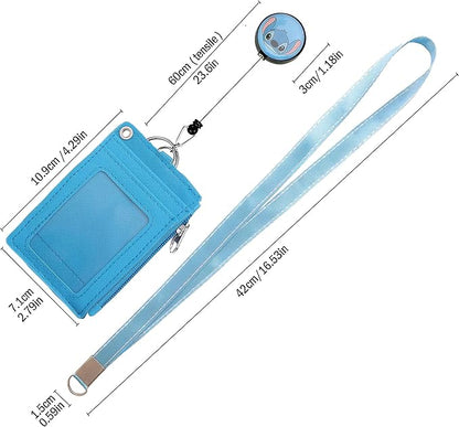 Cute ID Badge Holder Retractable Lanyard Reel Clip with Heavy Duty Carabiner, 5 Card Slots in 2 Sided with Key Ring and Zipper for Women Students Teens Girls Office Staff