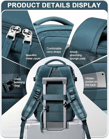 Carry On Backpack, Travel Backpack for Women Men Flight Approved, Personal Item Travel Bag for Airplanes, 14-15.6 Inch Laptop Business Backpack, Casual Daypack Gym Hiking Bakpack Peacock Blue(Small)