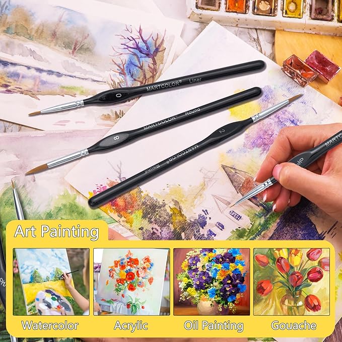 Detail Paint Brush Set, 9pcs Miniature Paint Brushes for Fine Detailing, Art Painting, Micro Paint Brush Set for Acrylic, Watercolor, Oil, Paint by Number, Citadel, Figurine, Models, 40k