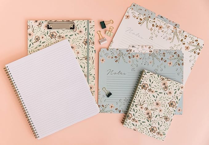 Steel Mill & Co Cute Green Mini Spiral Notebook, 8.25" x 6.25" Journal with Durable Hardcover and 160 Lined Pages, Woodland Floral