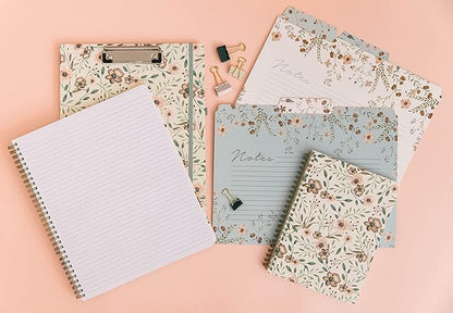 Steel Mill & Co Cute Green Mini Spiral Notebook, 8.25" x 6.25" Journal with Durable Hardcover and 160 Lined Pages, Woodland Floral