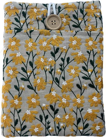 Embroidered Yellow Daisy Book Sleeve. Book Cover/Protector