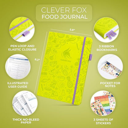 Clever Fox Food Journal - Daily Food Diary, Meal Planner to Track Calories & Nutrients, Weight Tracker Notebook, A5 (Neon Yellow)