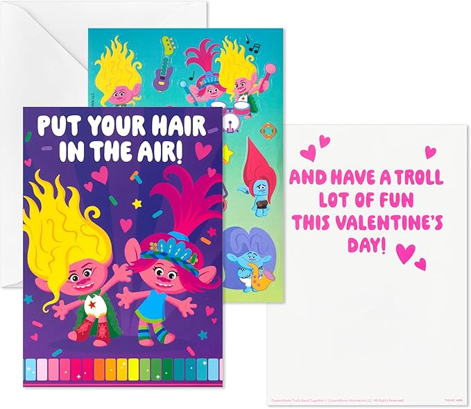 Hallmark Trolls Valentine's Day Cards Assortment for Kids (24 Valentine Cards, 24 Sticker Sheets and Envelopes)