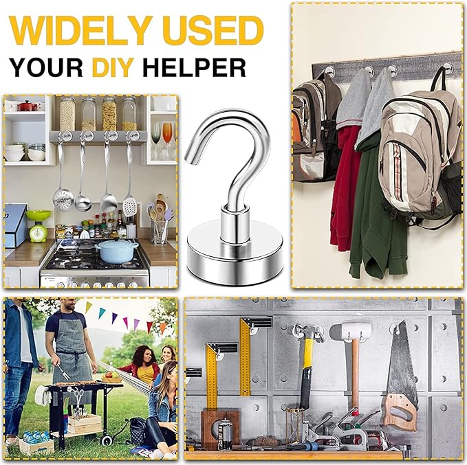 DIYMAG Magnetic Hooks, 30Lbs Strong Magnet Hooks for Kitchen, Home, Cruise, Workplace, Office and Garage, Pack of 10