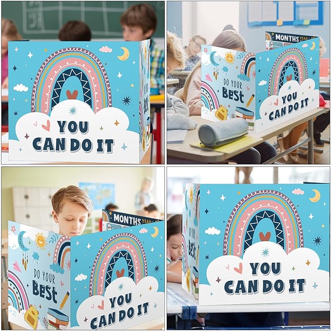 Pasimy 24 Pcs Desk Dividers Double Sided Privacy Folders for Students Classroom Desk Cardboard Study Carrel Privacy Boards for Teacher Student Study Test Reduces Distractions