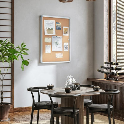 Geetery Enclosed Fabric Bulletin Board Tamperproof Lockable Noticeboard Fabric&Aluminium Frame Display Cases Wall-Mounted Display Case for School, Office - Secure,Durable Design(36 x 24 Inch,Yellow)