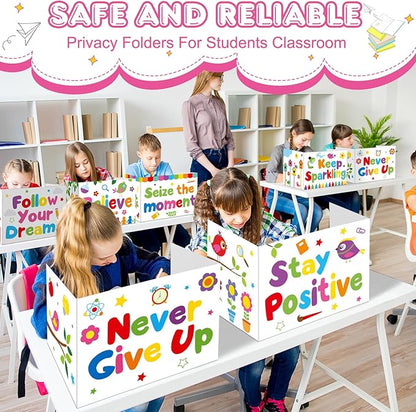 Honoson 24 Pcs Bulk Inspirational Privacy Folders for Students Cardboard Test Privacy Boards Motivational Words Desk Dividers Shield for Classroom School Study Supplies, 6 Styles(Energetic)