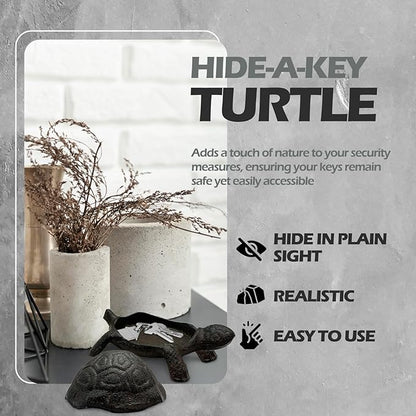 Cast Iron Turtle Key Hider - Outdoor Hidden Key Holder, Decorative Garden Statue, Secret Hiding Spot for Spare Keys, Discreet and Durable Hide-a-Key Solution, Ideal for Home, Yard, and Patio