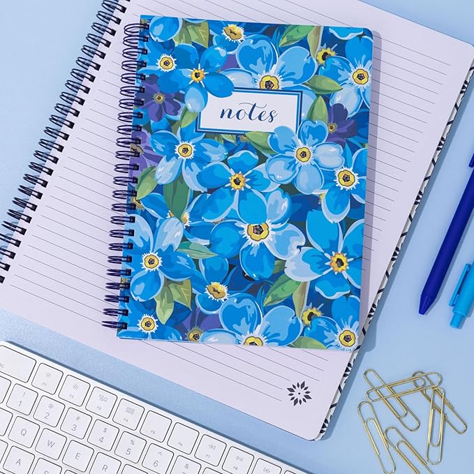 Steel Mill & Co Cute Mini Spiral Notebook, 8.25" x 6.25" Journal with Durable Hardcover and 160 Lined Pages (Forget Me Not)