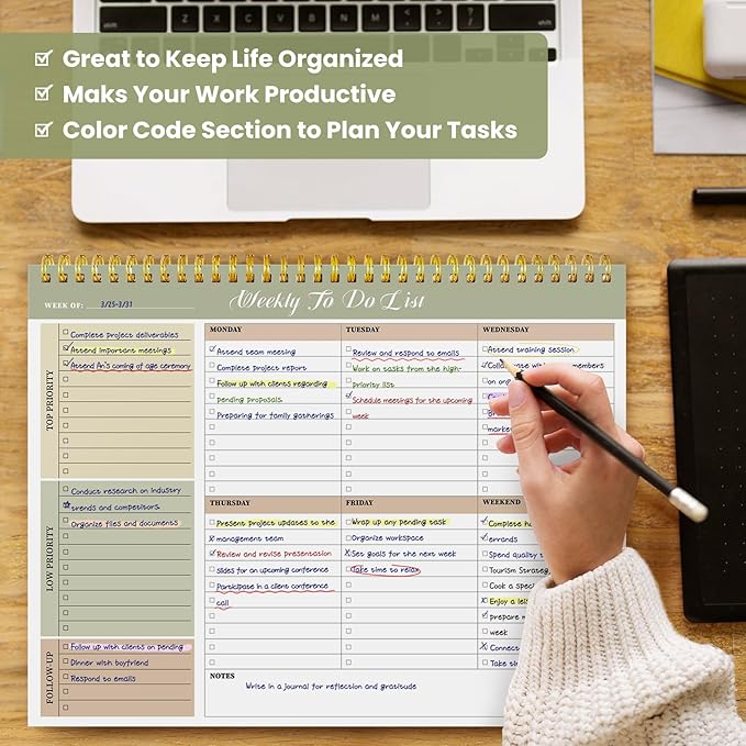 Weekly To Do List Notepad with 52 Undated Sheets（8.5"×11"）- Undated Weekly Planner Notepad for Office Desk Accessories and Supplies - Forest Shades