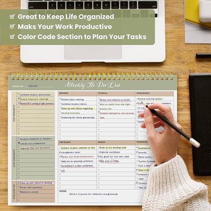 Weekly To Do List Notepad with 52 Undated Sheets（8.5"×11"）- Undated Weekly Planner Notepad for Office Desk Accessories and Supplies - Forest Shades