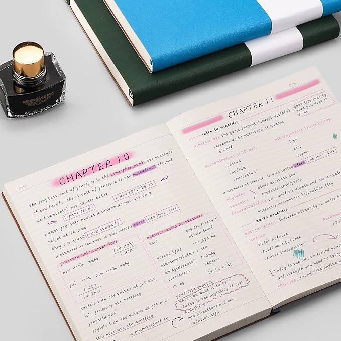 AHGXG College Ruled/Lined Notebook - 320 Numbered Pages B5 Large Notebooks for Work, Thick Journals for Men Women, 100gsm Thick Paper, Faux Leather Softcover, Inner Pocket, 7.6'' X 10''-Blue