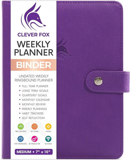 Clever Fox Weekly Planner Binder – Goal Setting Planner for Time Management & Weekly Tasks – Work & Life Organizer with to Do List & Habit Tracker – Undated, 7″ x 9″ Hardcover (Purple)