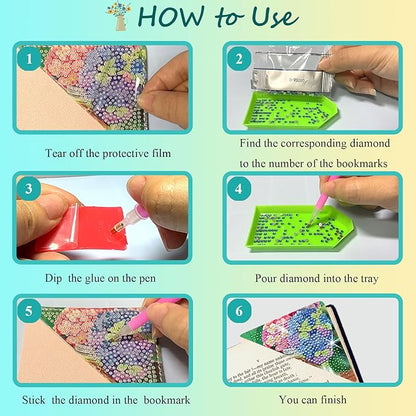 Diamond Art Painting Bookmarks,8Pcs DIY Cute Diamond Art Kits for Adults, Corner Bookmarks Small Crafts Kit for Women Book Lovers (Vase Flower)