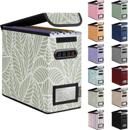 BALEINE File Organizer Box with Lid, Collapsible File Folder Organizer with Plastic Slide, Hanging File Folder Box for Office Document Storage (1 Pack, Antique Foliage, S)