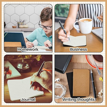 Outus 36 Pcs Pocket Notebook Mini Journal 2.5" x 4" Kraft Paper Mini Notepad Bulk Softcover Pocket Notepad Memo Diary Subject Notebooks for Student Traveler School(Brown Black)