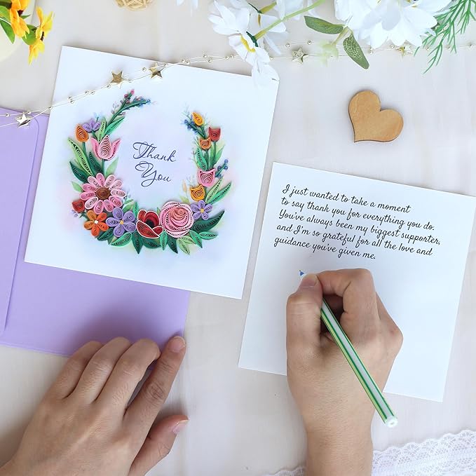 KingKraft Thank You Card, 3D Colorful Greeting Card, Gratitude Artful Floral Quilling Card for Mom, Sister, Friend, Teacher with Envelope Blank Inside