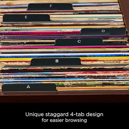 Carstens Heavy Duty Vinyl Record Organizers A-Z | 12" Dividers with Tabs | Pack Of 26 Black | Made In USA