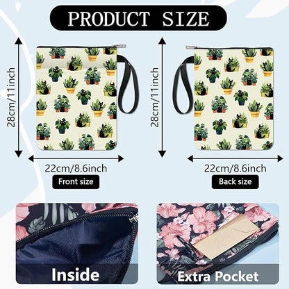 CRASPIRE Plant Book Sleeve Black Cat Book Protector Greenery Book Covers for Paperbacks Washable Fabric Cloth Book Cover with Zipper and Extra Sleeve Pocket for Book Lovers Classmate Gifts