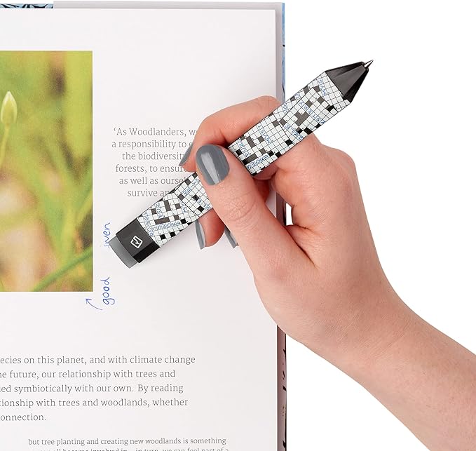 New Pen Bookmark with Refills | Erasable Ballpoint Gel Pen and Bookmark 3-in-1 | Ink Novelty Pen with Eraser | Page Marker | Book Marker | Page Holder Clip | Gift for Reader and Writer (Crosswords)