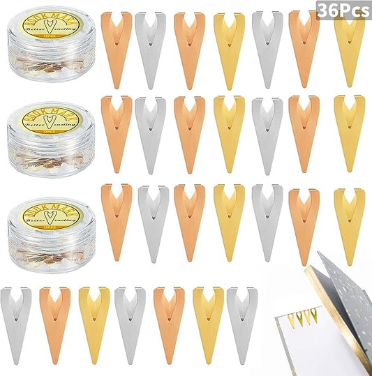 Diymood 3 Boxes Metal Bookmarkers Book Darts Tin Stainless Line Markers Book Darts Line Book Markers for Students Best Gift for All Types of Readers, 12 Per Box (Silver, Gold, Rose Gold)