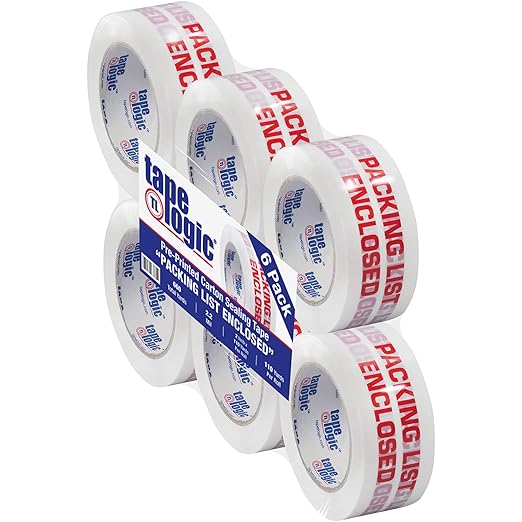 Aviditi Tape Logic 2 Inch x 110 Yard 2.2 Mil Red/White, Heavy Duty Packing Tape, "Packing List Enclosed" 6 Pack, Perfect for Packing, Shipping, Moving, Home and Office