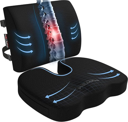 FORTEM Seat Cushion and Lumbar Support for Office Chair, Desk Chair Cushion, Memory Foam Office Chair Cushion, Non Slip Sitting and Back Pillow for Gaming, Car Seat Cushion, Chair Pad