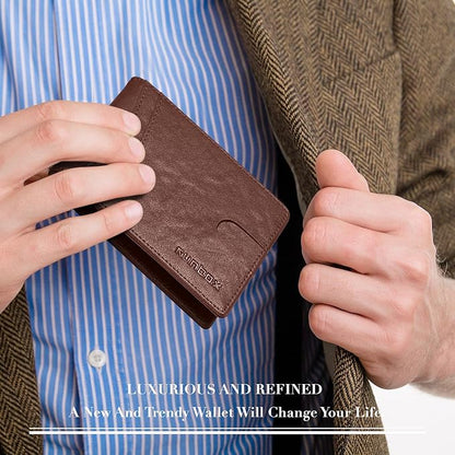 RUNBOX Wallet for Men Slim Rfid Leather 2 ID Window With Gift Box