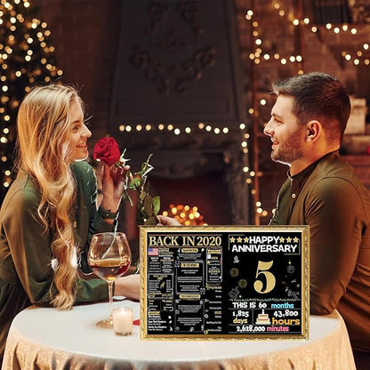 Joycard 5th Anniversary Card for Women Men, Gold Wedding Card for Wife Husband, Sweet Marriage Decorations Gifts for Couple, Perfect for Her Him on Anniversary Day, Wood Wedding Card, Back in 2020
