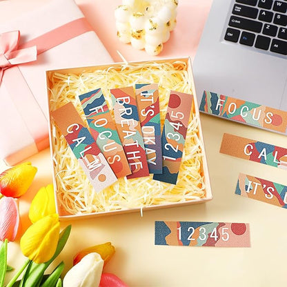 80 Pcs Anxiety Sensory Stickers with Inspirational Quotes Calm Textured Strips Relief Mental Health Stickers School Office Adhesive Sensory Tape Anti Stress Toys for Adults Teens (Stylish)