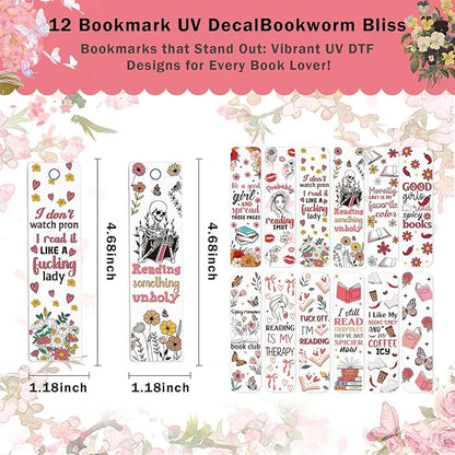 UV DTF Acrylic Bookmarks Stickers - 24 Pcs Red Dark Romance Bookmarks Uvdtf Stickers Decals for Book Lovers, Rose Skull Flower Rub on Transfer Stickers Craft Decal for Reading Lover(Only Stickers)
