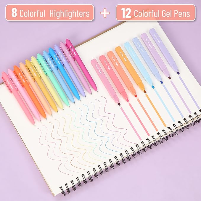 Mr. Pen- Aesthetic Highlighters and Gel Pens, 20 Pack, Assorted Colors Bible Highlighters No Bleed, Colorful Ink Gel Pens, Cute Highlighter Pens, No Bleed Highlighters for Bibles, Aesthetic Gel Pens