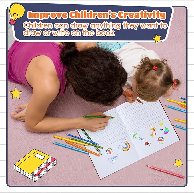 Henoyso 12 Pcs Primary Composition Notebook K-2 9 3/4 x 7 1/2 Inch Primary Journal Blank Writing Book for Kid to Write Draw and Journal 60 Page Notebook Back to School Supplies (Dark Color)