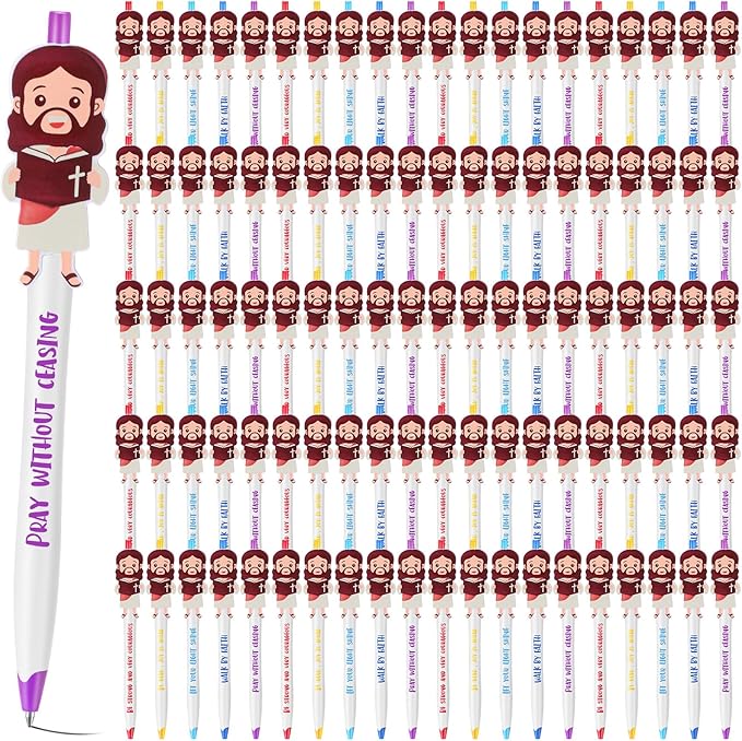 100 Pcs Christian Jesus Pens Bible Verse Pens for Kids Cute Jesus Ballpoint Pens with Inspirational Quotes Sunday Religious Pens for Classroom Prizes Church Christmas Easter Gift
